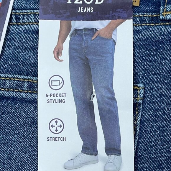 Izod Straight Fit Comfort Stretch Denim Jeans 30x34 Blue a1147 - Picture 2 of 5